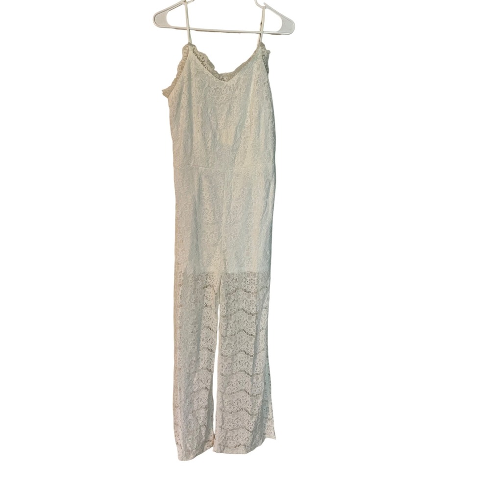 Monteau Los Angeles White Floral Lace Wide Leg Jumpsuit Bridal Bachelorette Boho - Picture 7 of 10